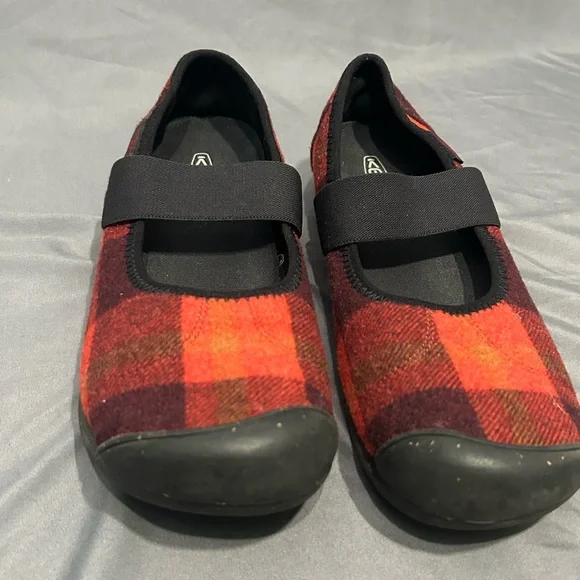 KEEN Womens Sienna Mary Jane Flat Red Black Plaid Size 9 buffalo check pattern - Picture 2 of 7
